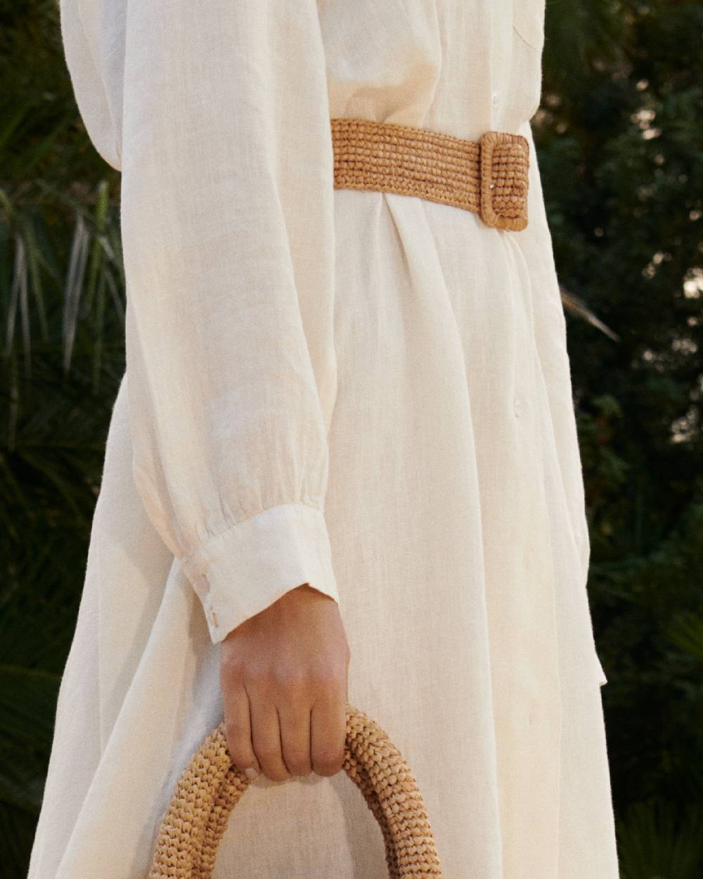 Manebí Natural Raffia Belt - Square Buckle - Tan Sottocosto