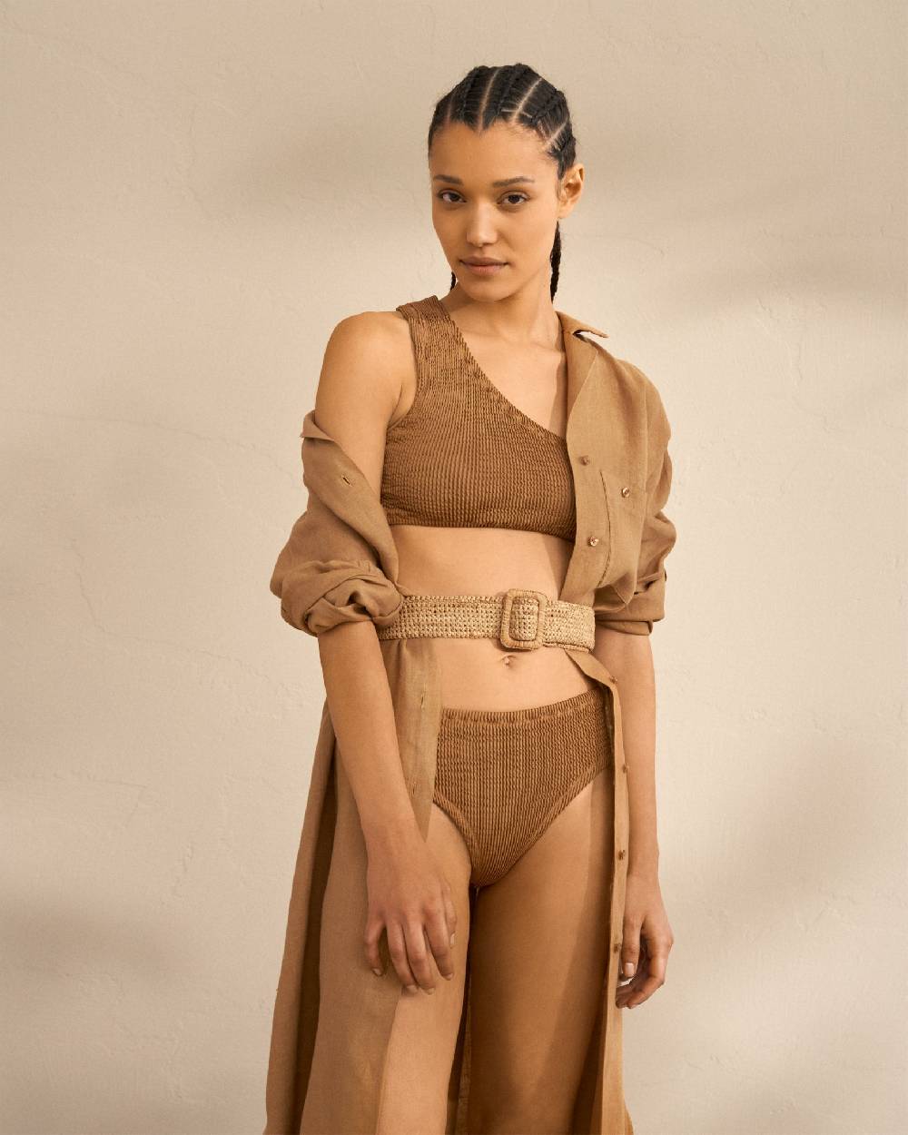 Manebí Natural Raffia Belt - Square Buckle - Tan Sottocosto