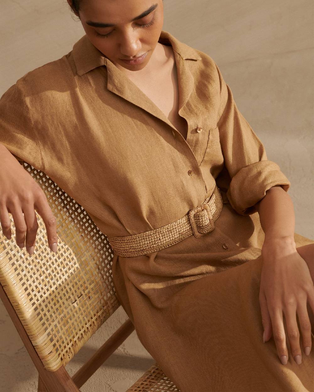 Manebí Natural Raffia Belt - Square Buckle - Tan Sottocosto