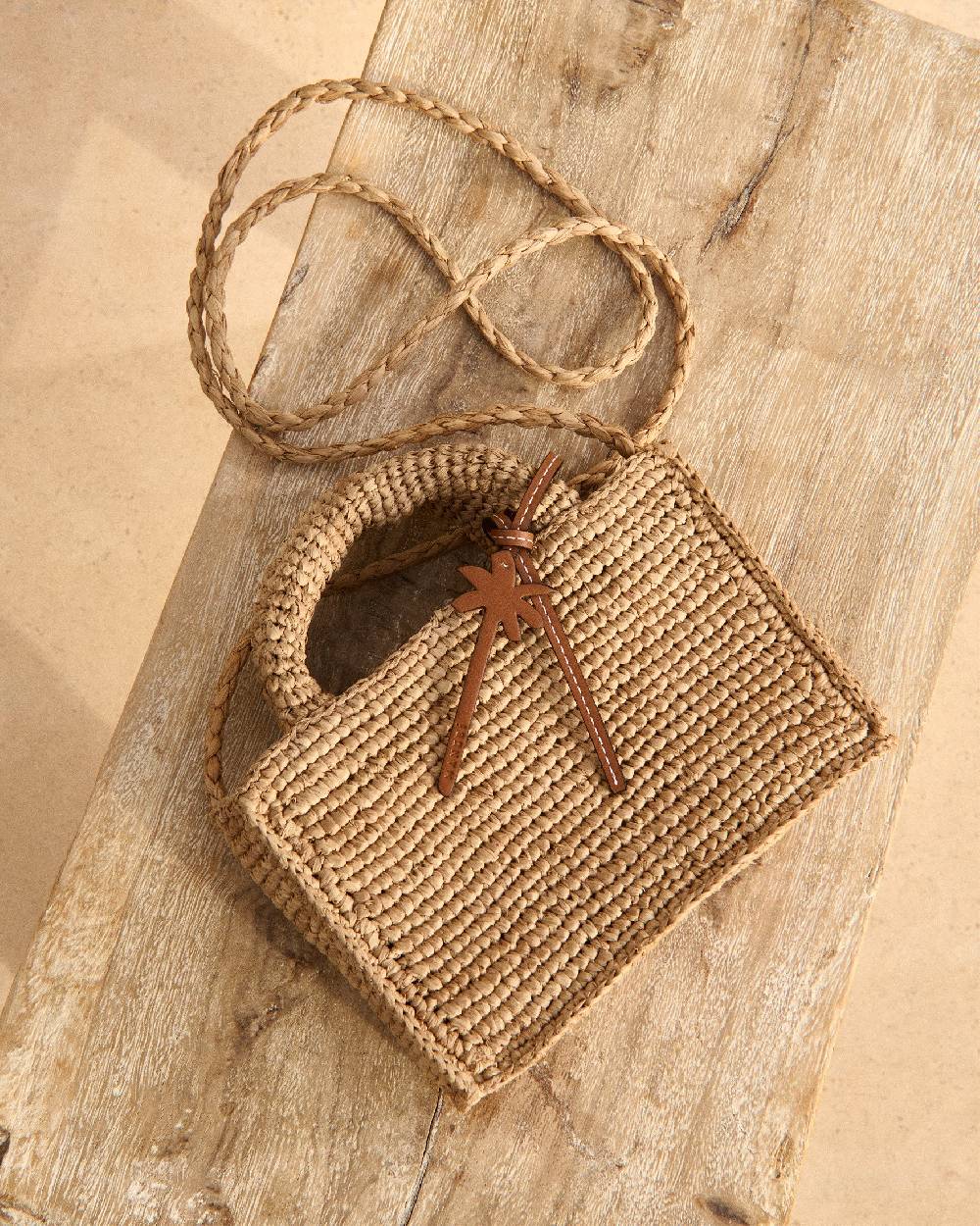 Manebí Natural Raffia Sunset Bag Mini - Palm Leather Tag - Tan Novità