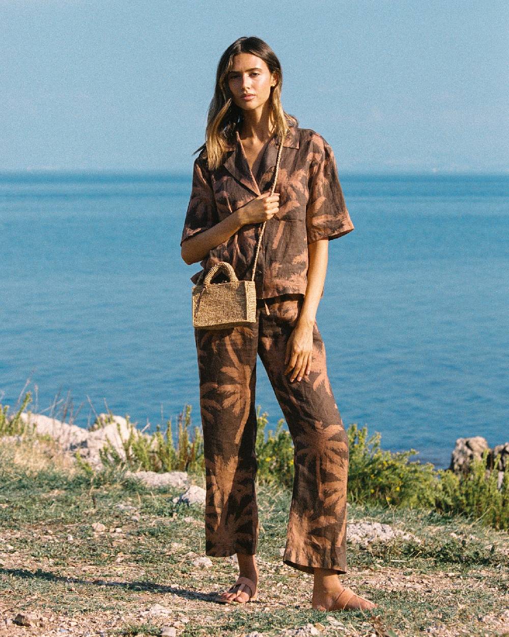 Manebí Natural Raffia Sunset Bag Mini - Palm Leather Tag - Tan Novità