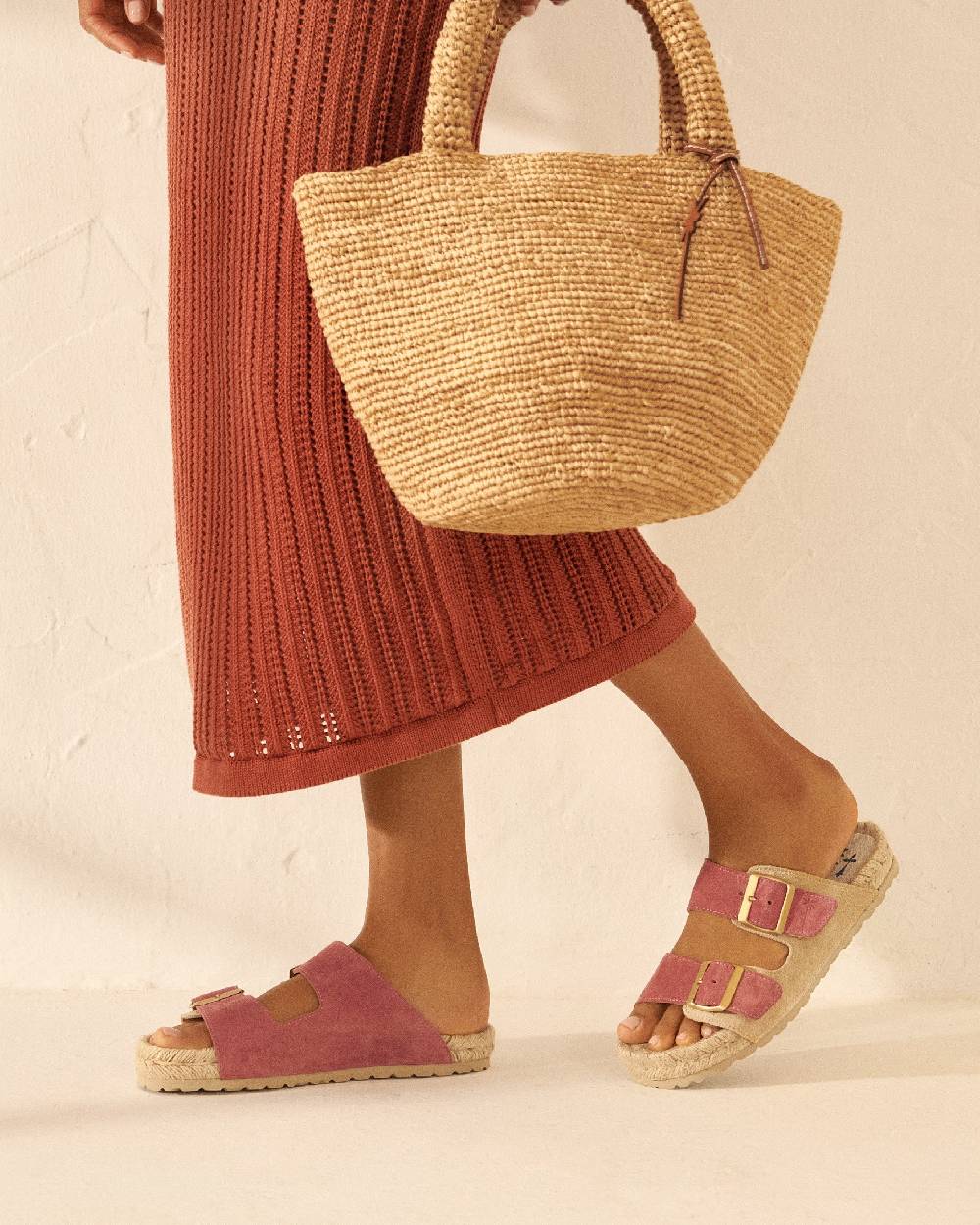 Manebí Raffia Summer Bag Medium - Palm Leather Tag Tan Offerta