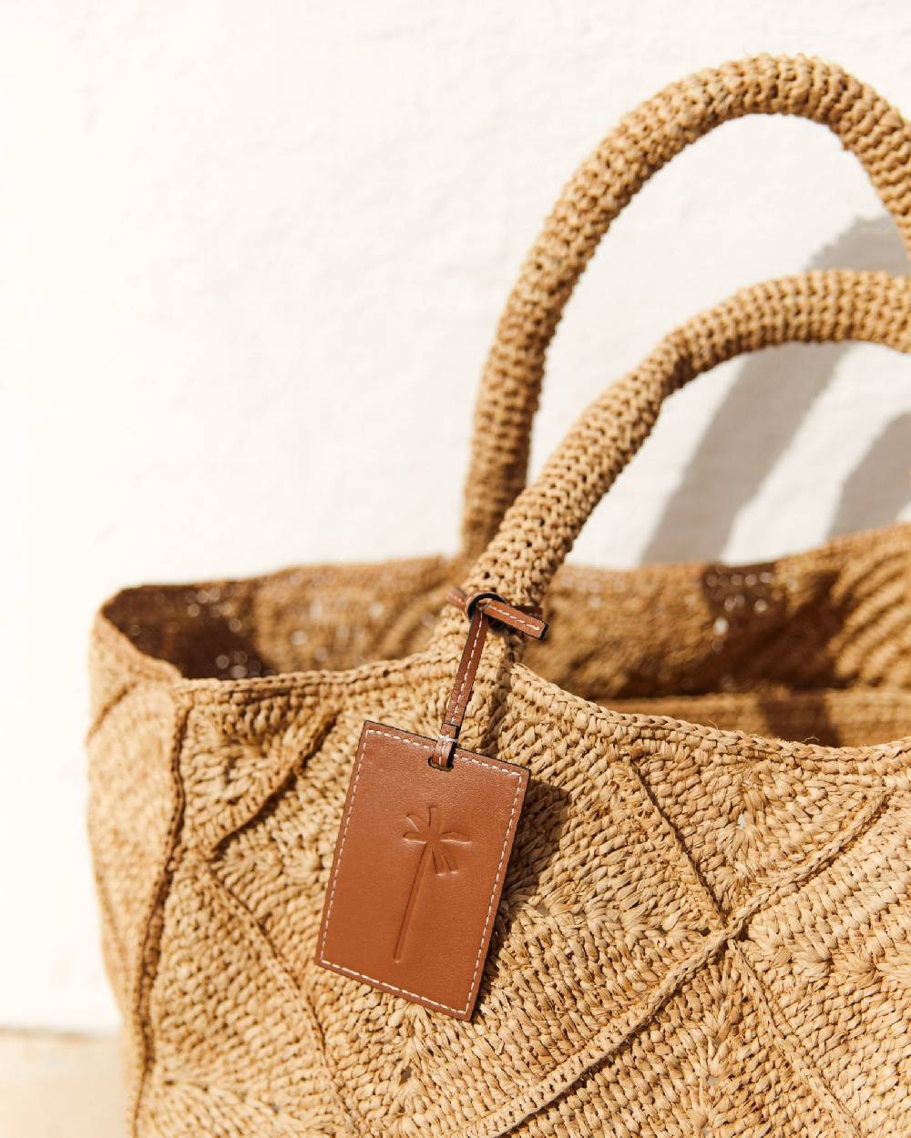Manebí Raffia Crochet Sunset Bag Large - Tan Economico