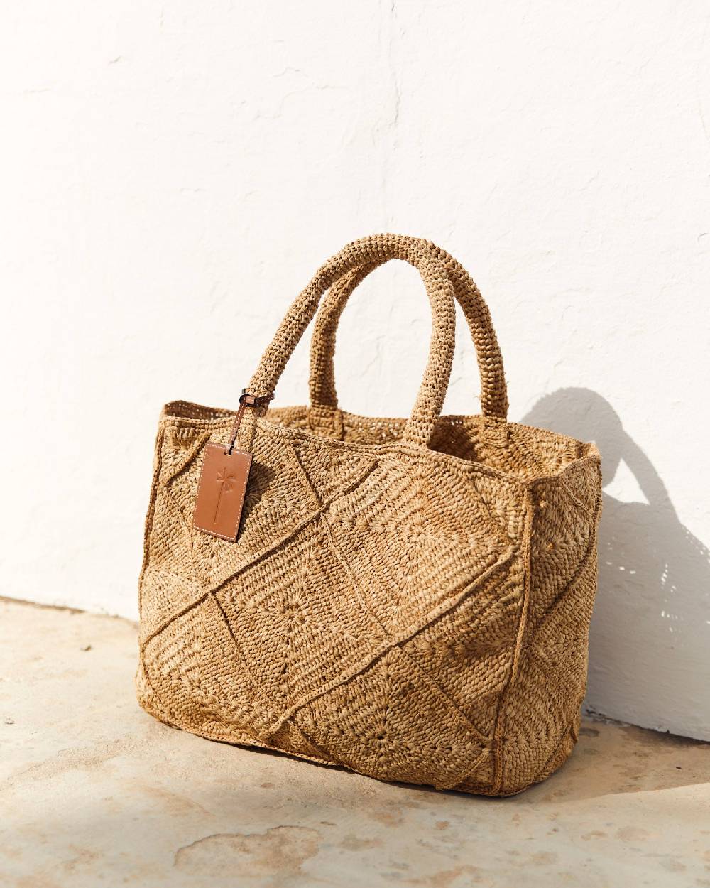 Manebí Raffia Crochet Sunset Bag Large - Tan Economico