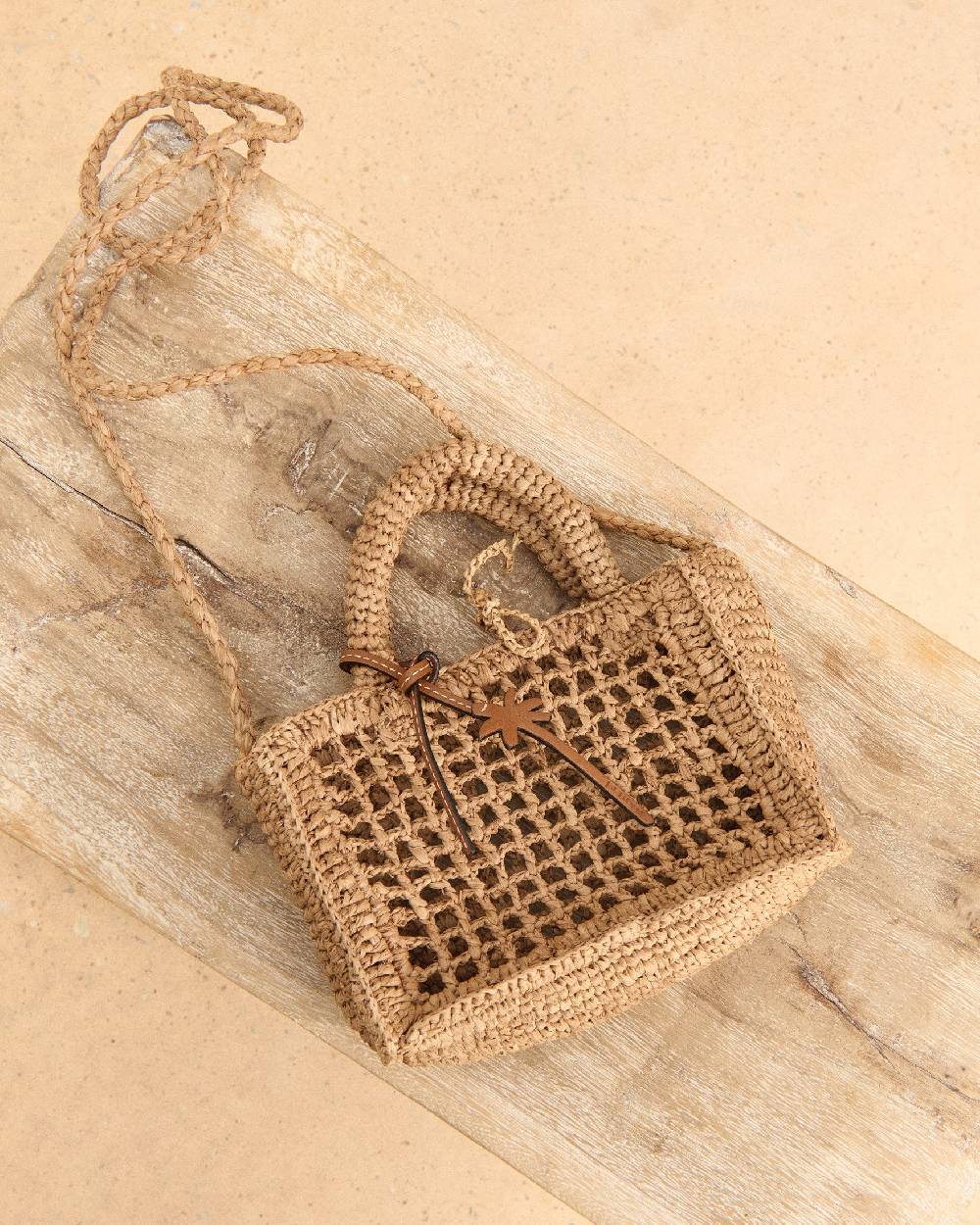 Manebí Natural Raffia Sunset|Bag Mini Net - Palm Leather Tag Tan Online