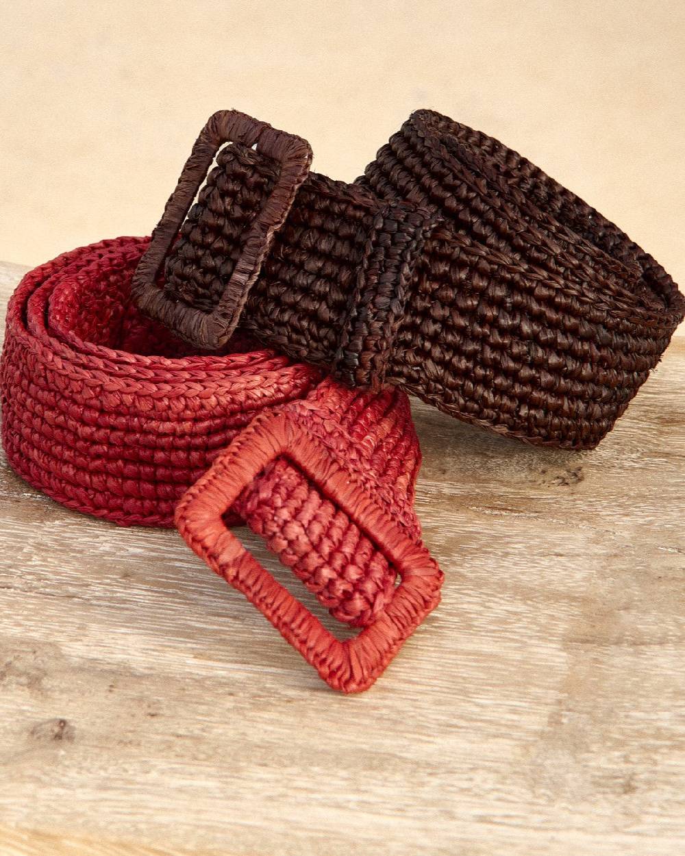 Manebí Natural Raffia Belt - Chocolate Saldi