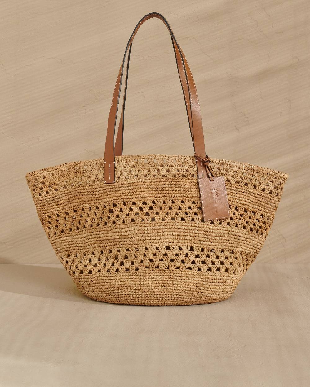 Manebí Weaving Raffia \u0026 Leather Basket Bag - Leather Tag Vendita Calda