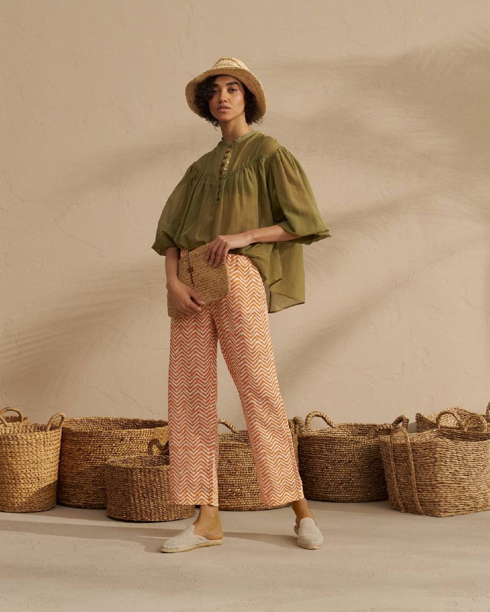 Manebí Raffia Clutch - Leather Palm Tan Vendita Economica