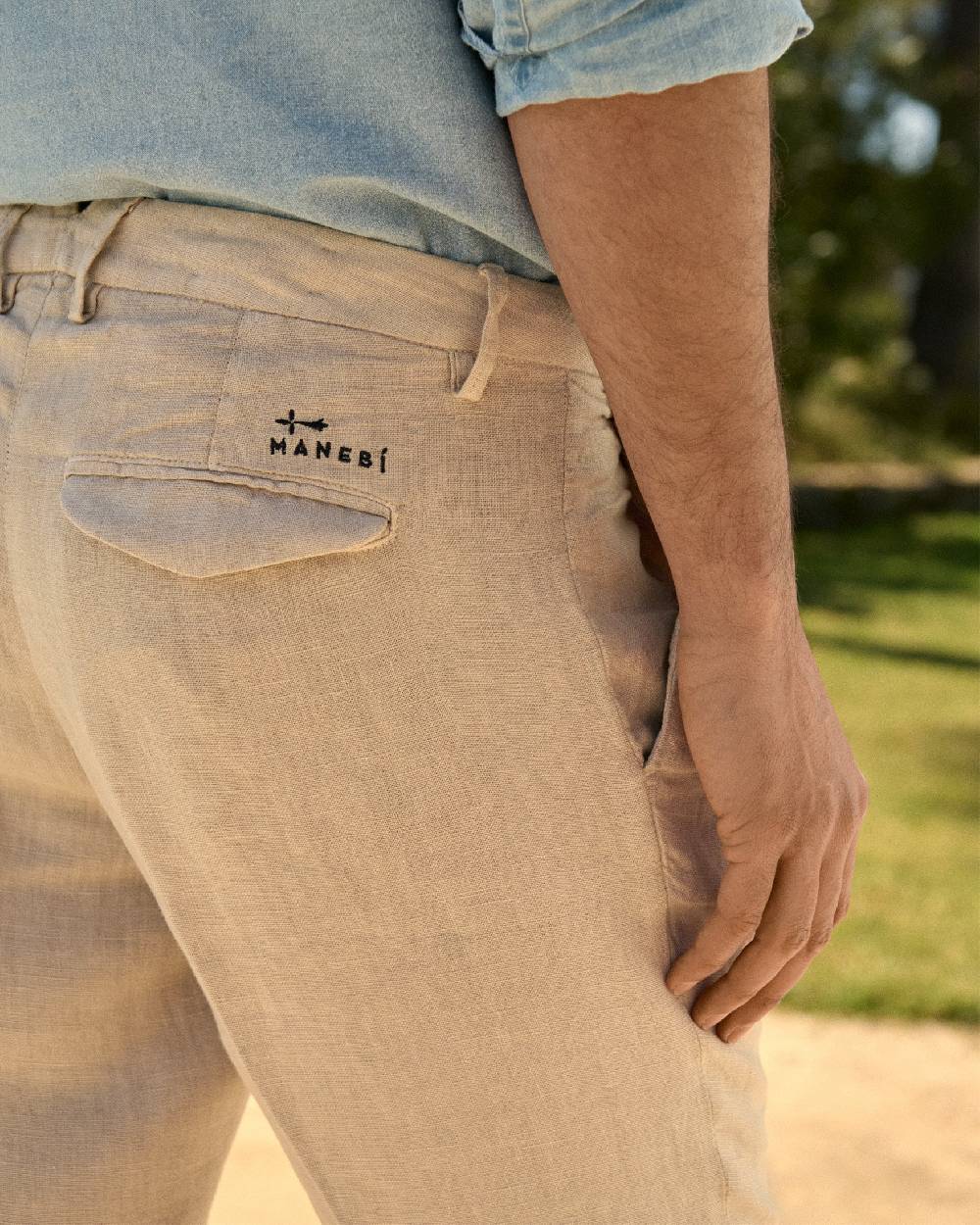 Manebí Irish Linen Savana Trousers - Kaki Beige In Saldo