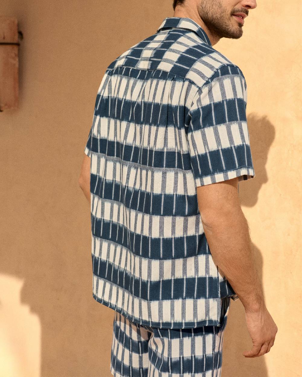 Manebí Dyed Cotton|Havana Camp-Collar Shirt - Navy Blue \u0026 Indigo Pattern 2025