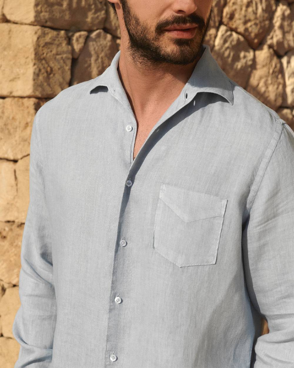 Manebí Washed Linen Panama Shirt - Grey Blue Italia