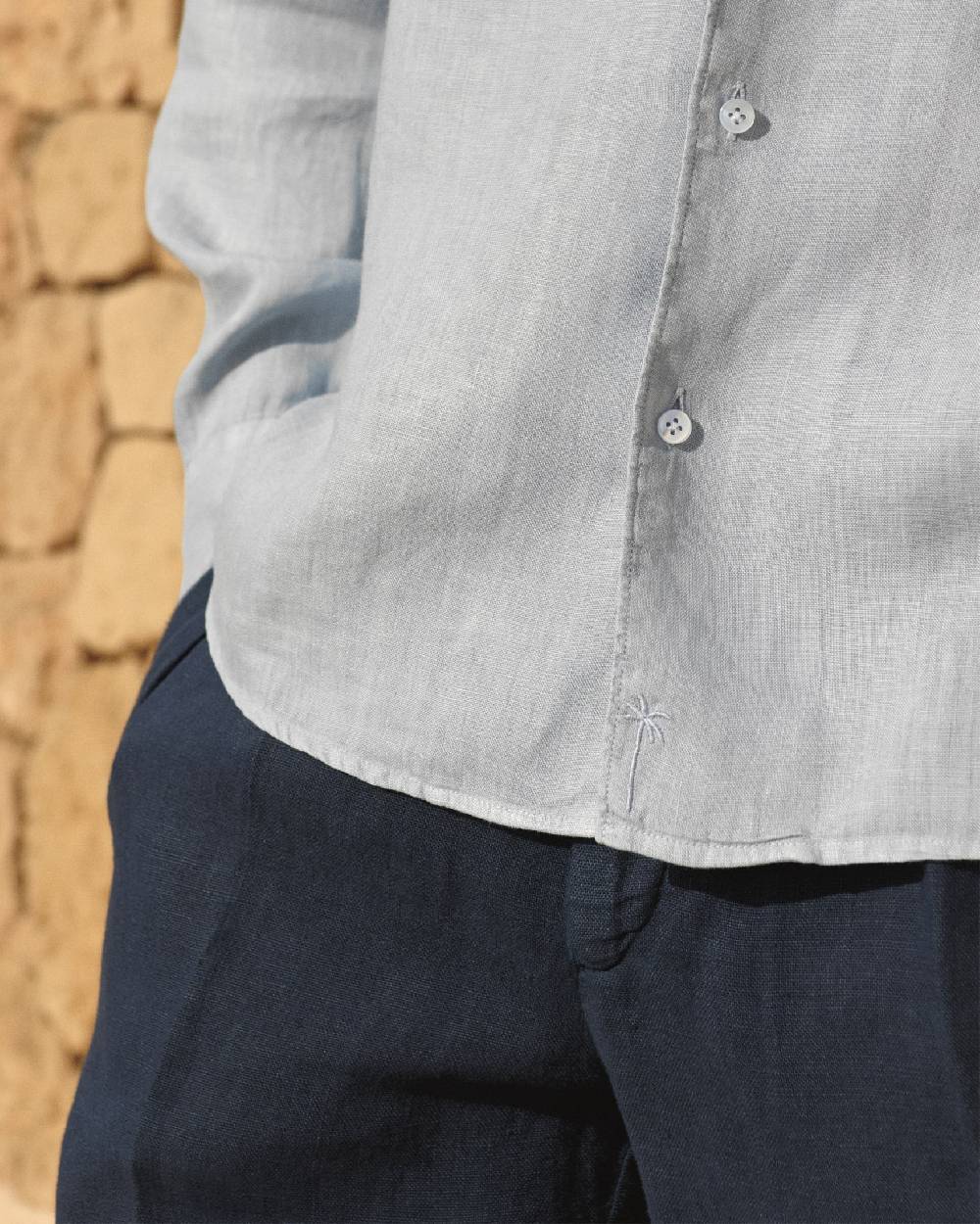 Manebí Washed Linen Panama Shirt - Grey Blue Italia