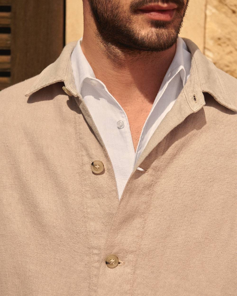 Manebí Linen Sahara Over Jacket - Kaki Beige In Linea