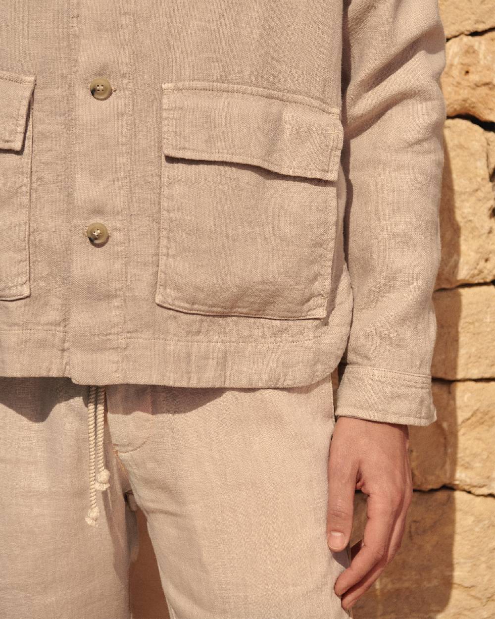 Manebí Linen Sahara Over Jacket - Kaki Beige In Linea
