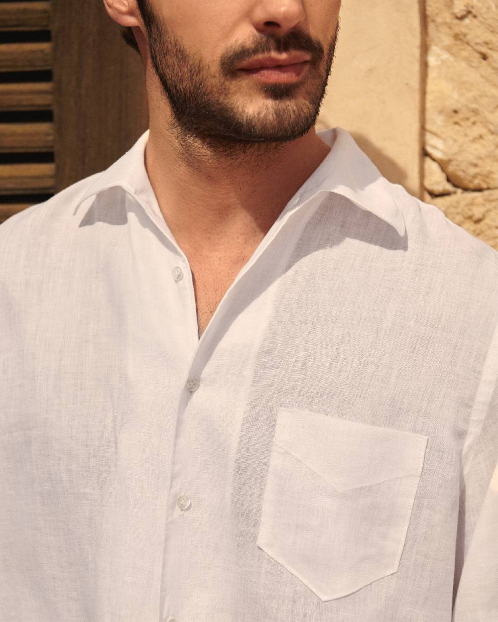 Manebí Linen Panama Shirt - Embroidered Palm White Nuovo