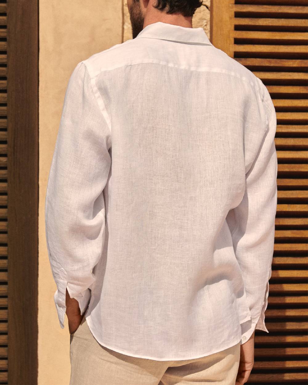 Manebí Linen Panama Shirt - Embroidered Palm White Nuovo