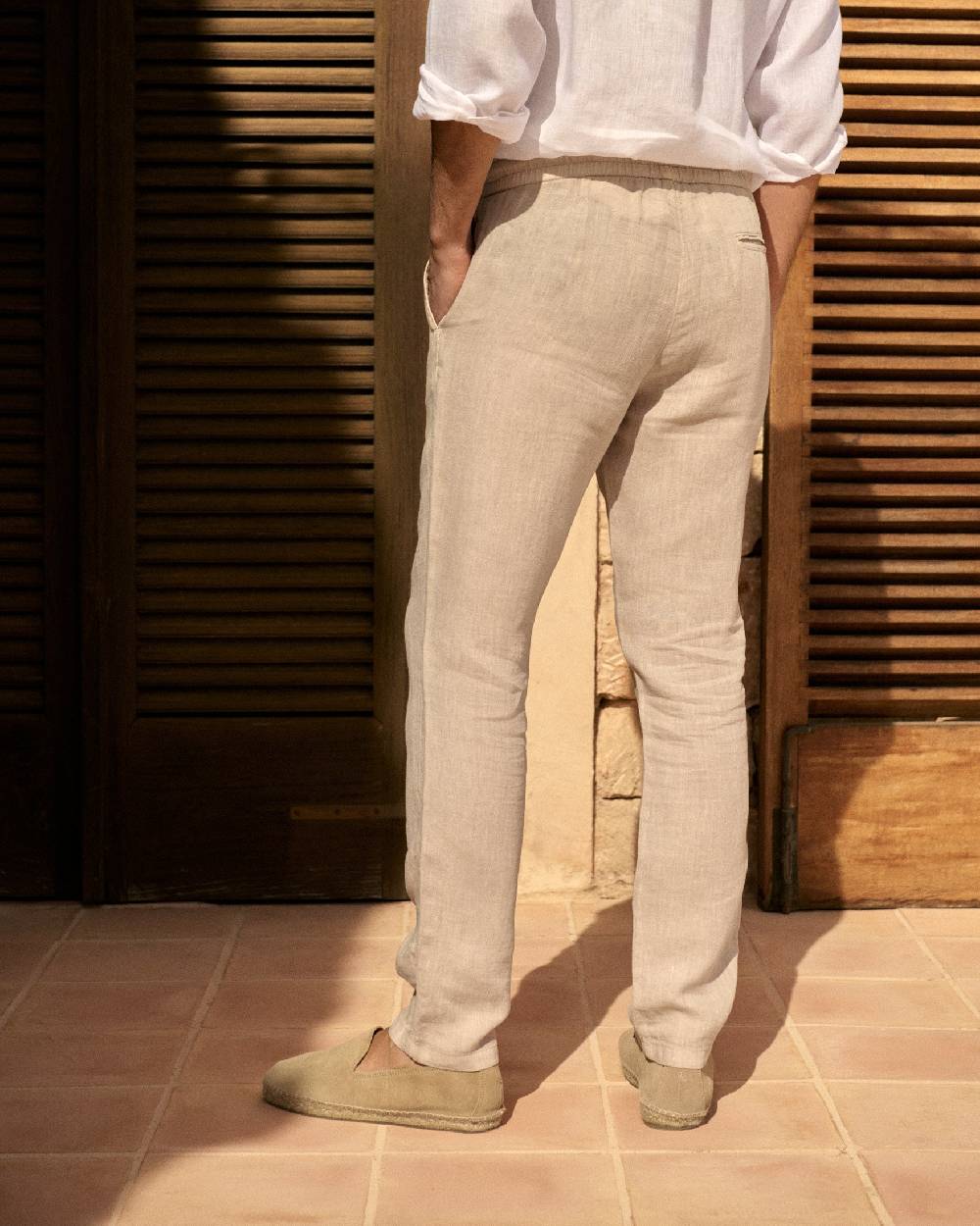 Manebí Washed Linen Venice Trousers - Kaki Beige Smaltimento dello stoccaggio