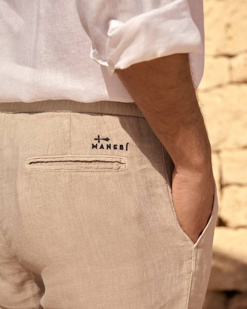 Manebí Washed Linen Venice Trousers - Kaki Beige Smaltimento dello stoccaggio