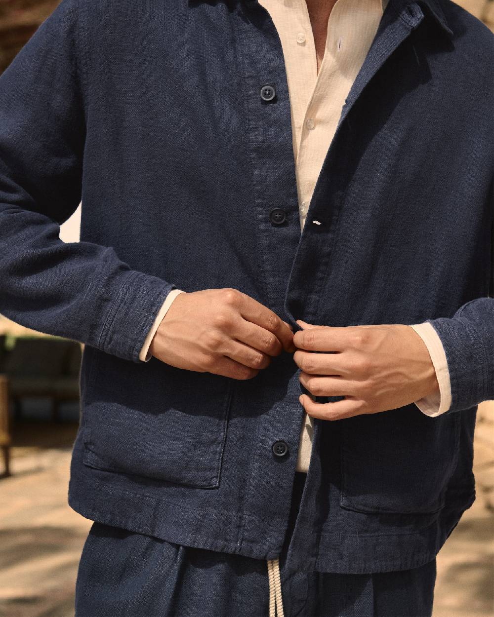 Manebí Linen Sahara Over Jacket - Night Blue Vendita