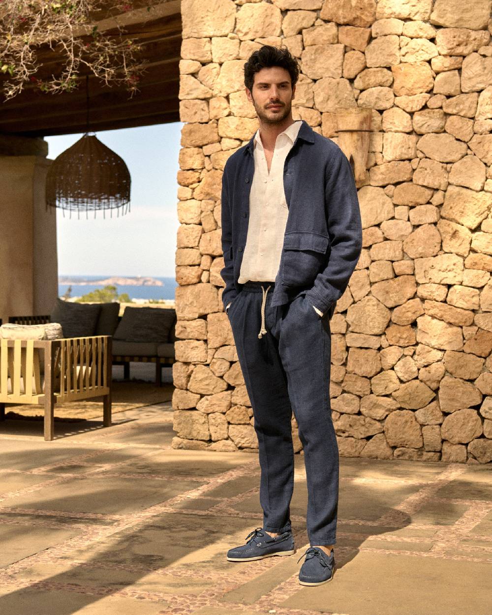 Manebí Woven Linen Santa Barbara Trousers - Night Blue Promozione