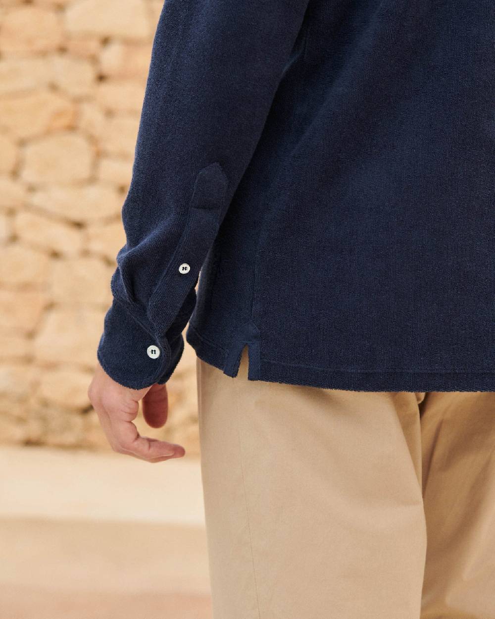 Manebí Organic Terry Cotton|Antonello Polo Shirt - Long Sleeves Navy Spedizione Gratuita