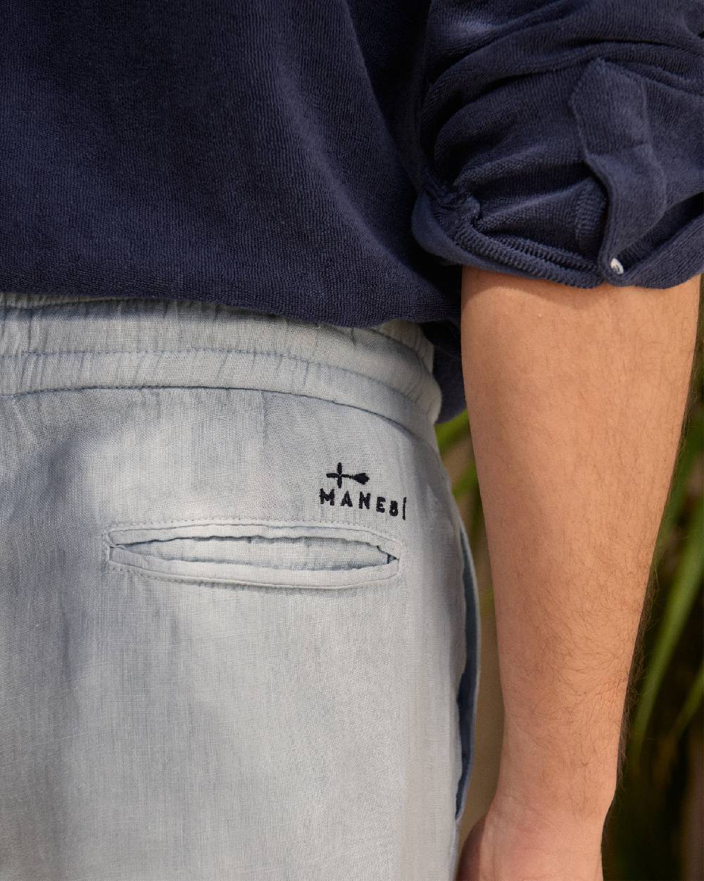 Manebí Washed Linen Venice Trousers - Grey Blue Pezzi Unici