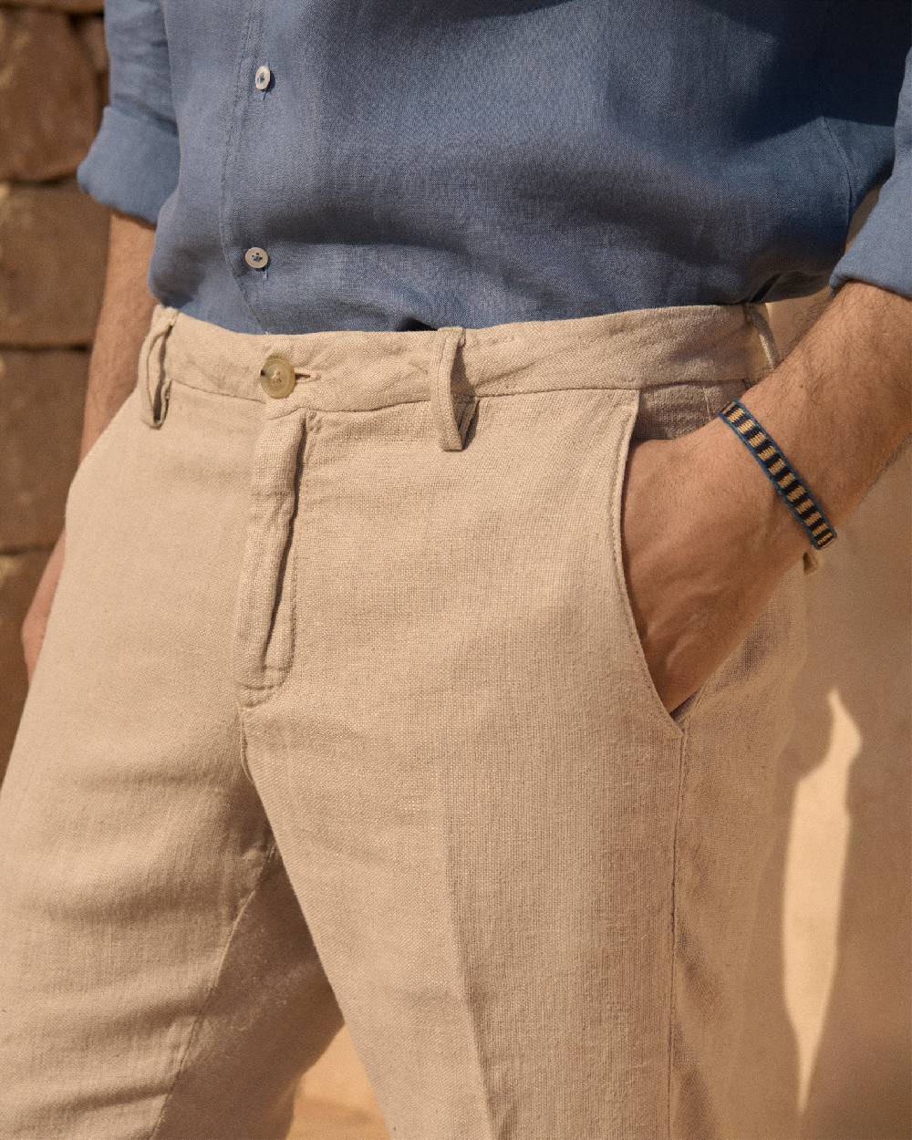 Manebí Woven Linen Milano Trousers - Kaki Beige Acquista Ora