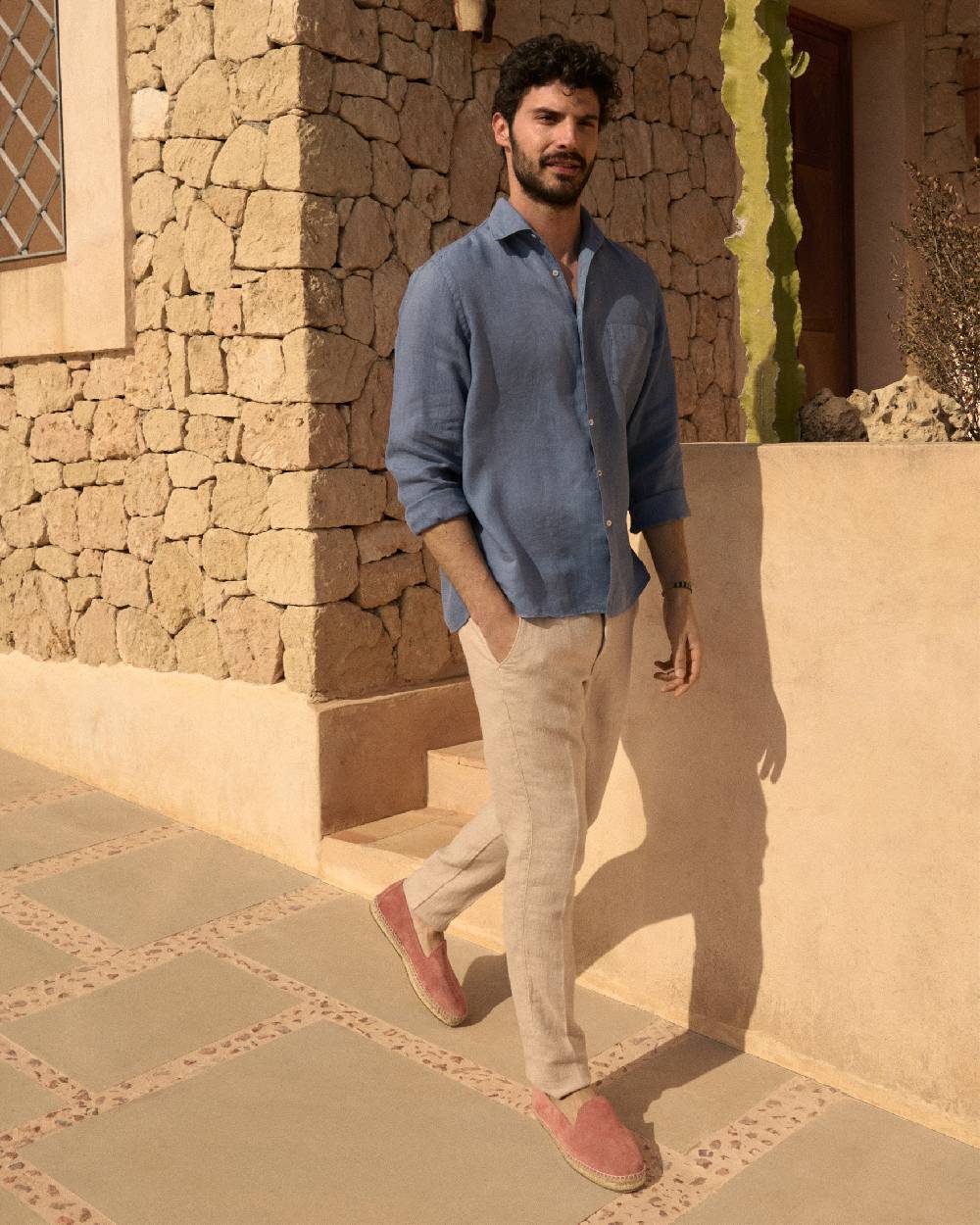 Manebí Woven Linen Milano Trousers - Kaki Beige Acquista Ora