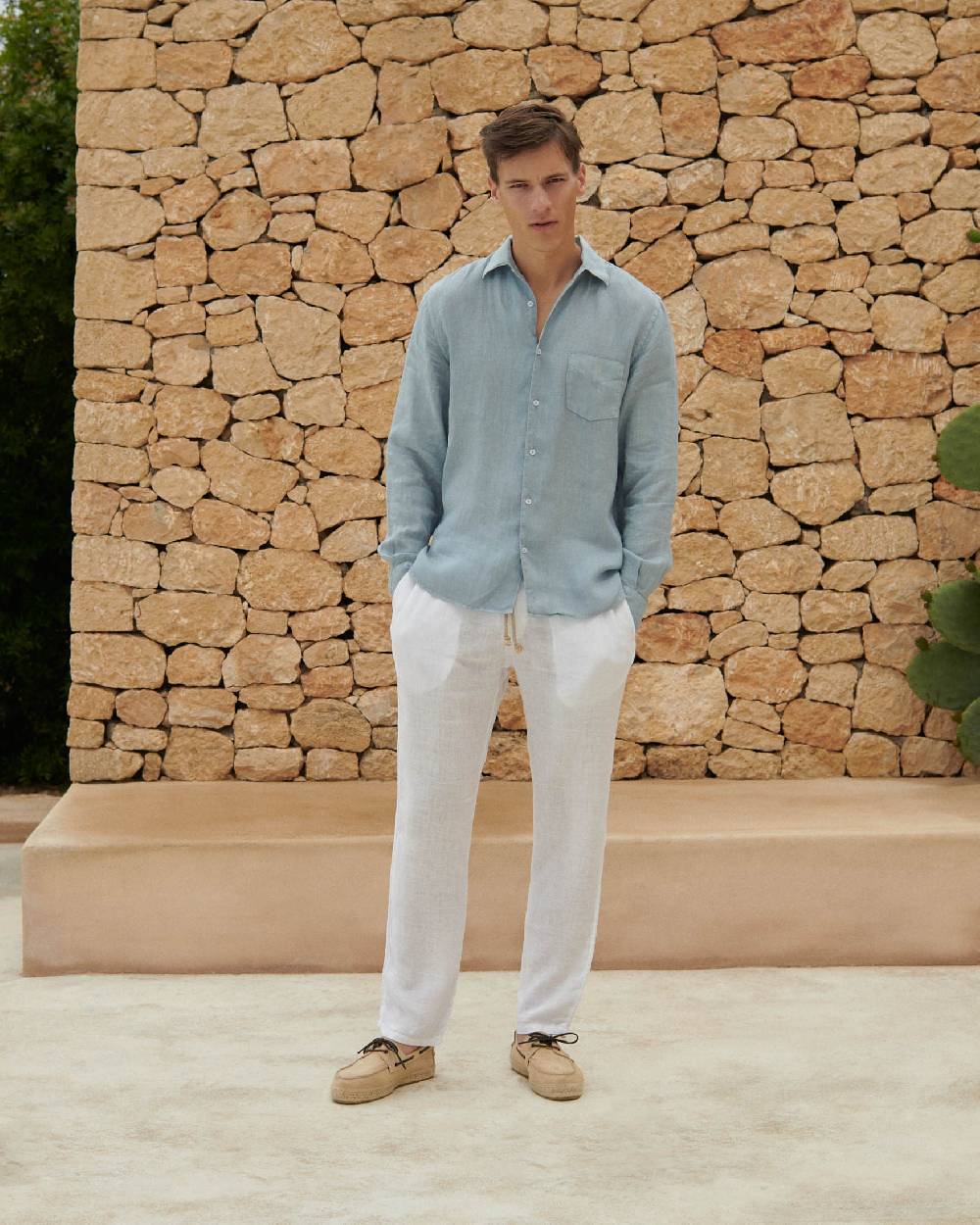 Manebí Washed Linen Venice Trousers - Embroidered Logo White Promozione Limitata