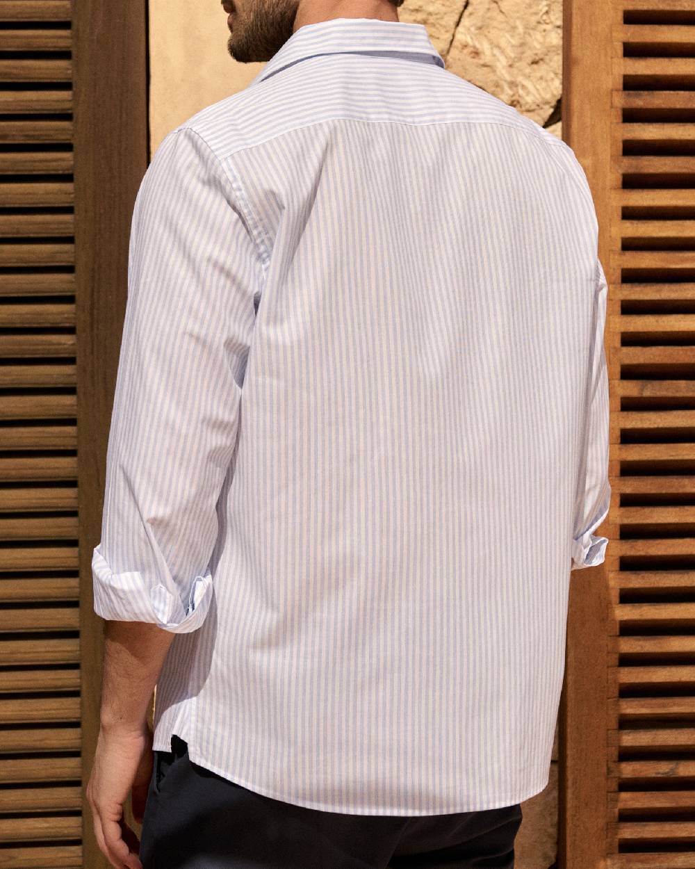 Manebí Poplin Panama Shirt - Light Blue \u0026 White Watercolor Stripes Sottocosto