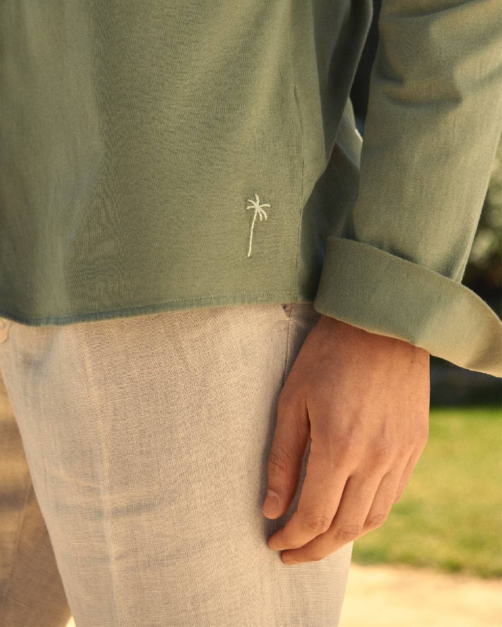 Manebí Organic Cotton Pedro Shirt - Long Sleeve Kaki Green Economico