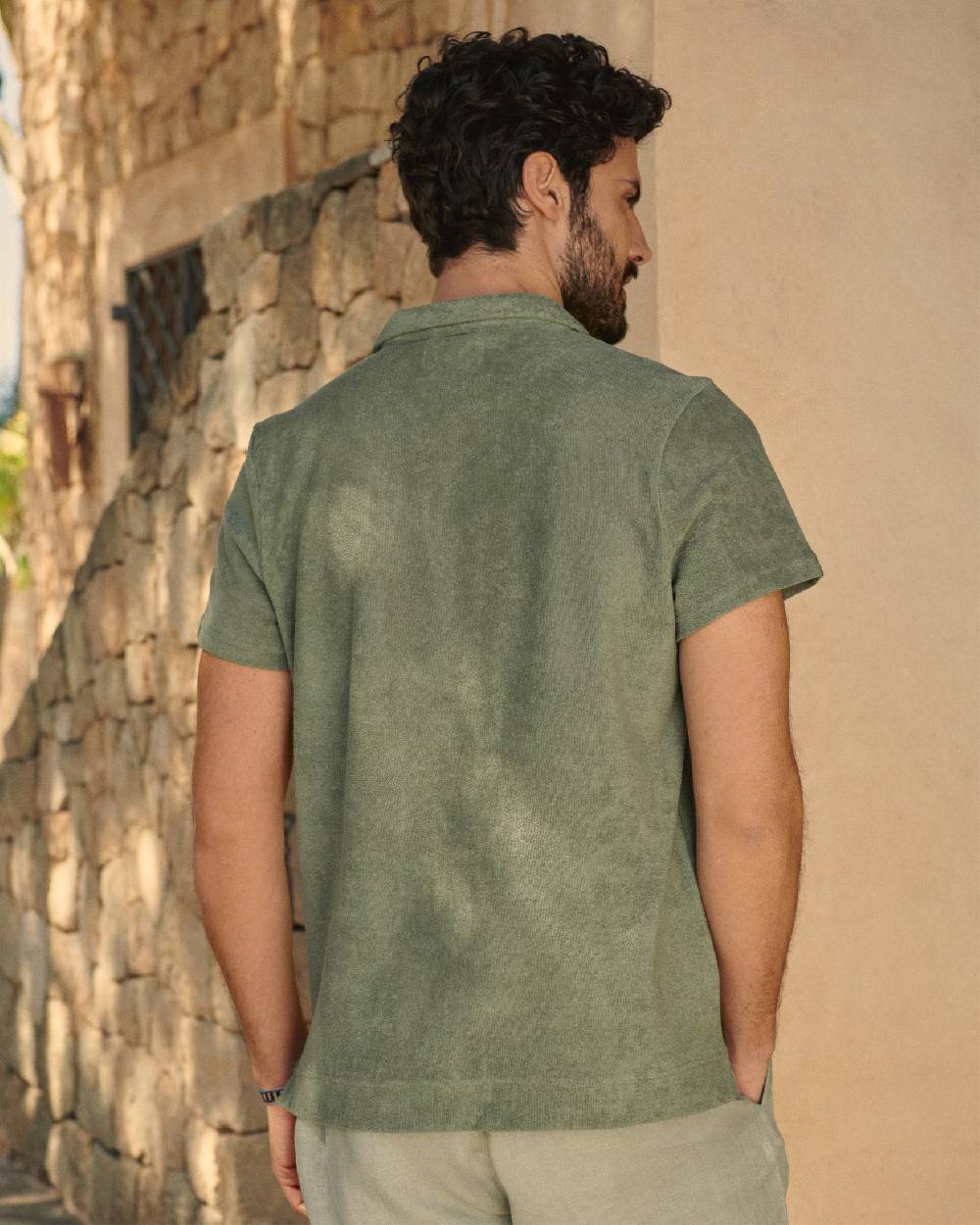 Manebí Terry Cotton Olive Polo Shirt - Made in Portugal Kaki Terry Cotton Outlet
