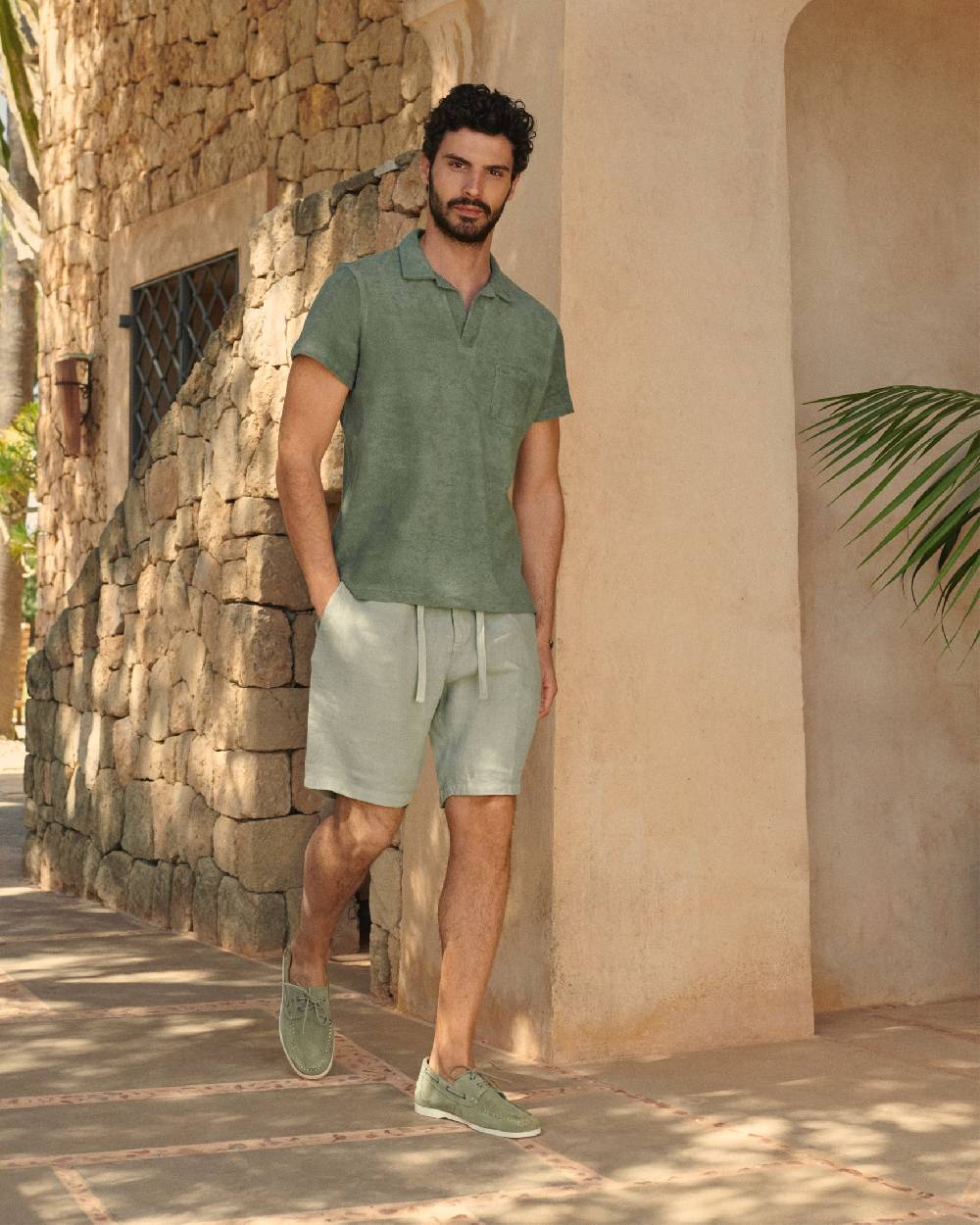 Manebí Terry Cotton Olive Polo Shirt - Made in Portugal Kaki Terry Cotton Outlet