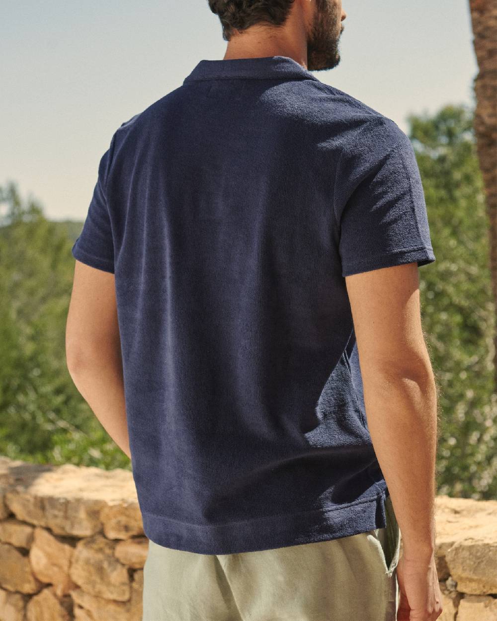 Manebí Organic Terry Cotton Olive Polo Shirt - Navy In Vendita