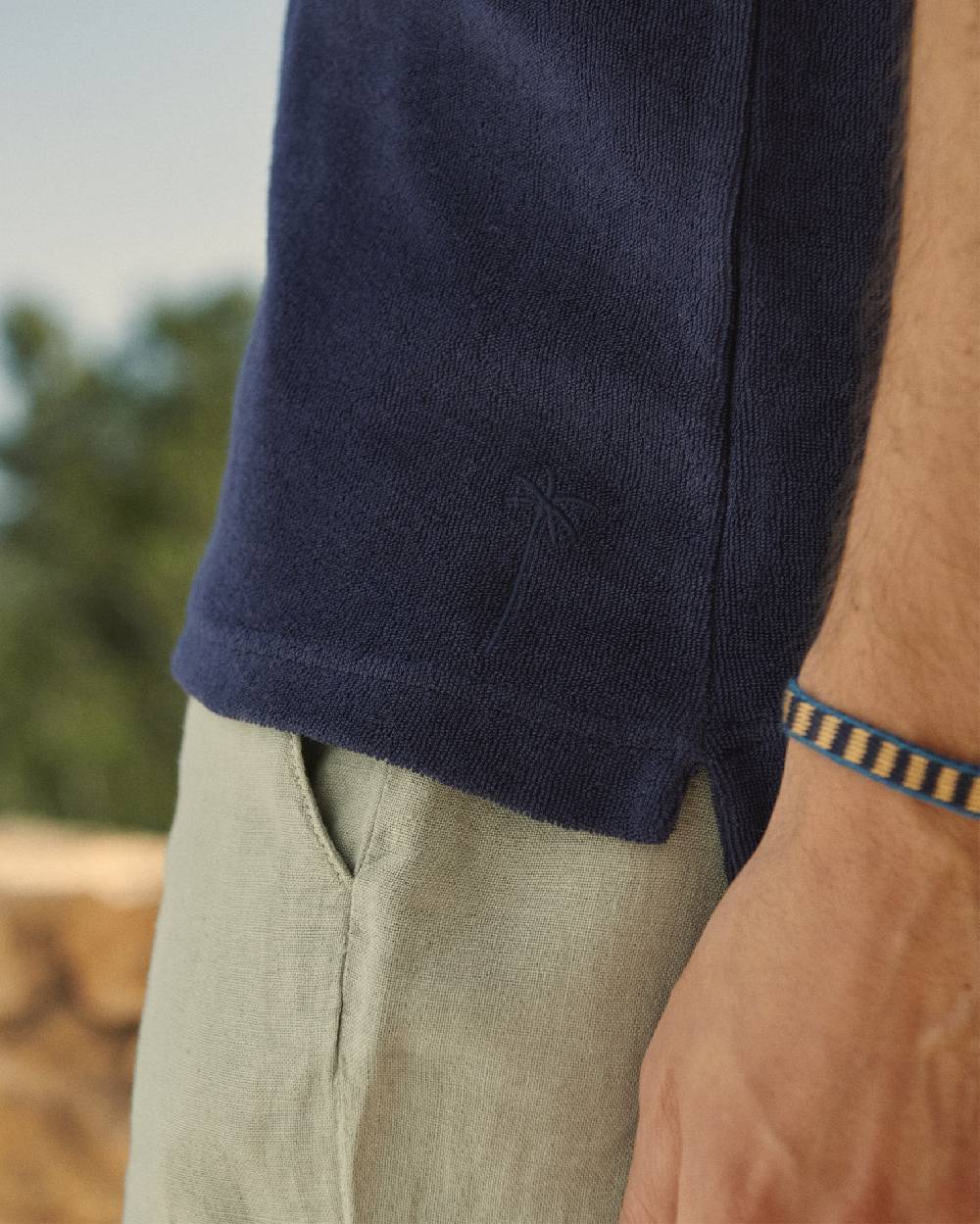Manebí Organic Terry Cotton Olive Polo Shirt - Navy In Vendita