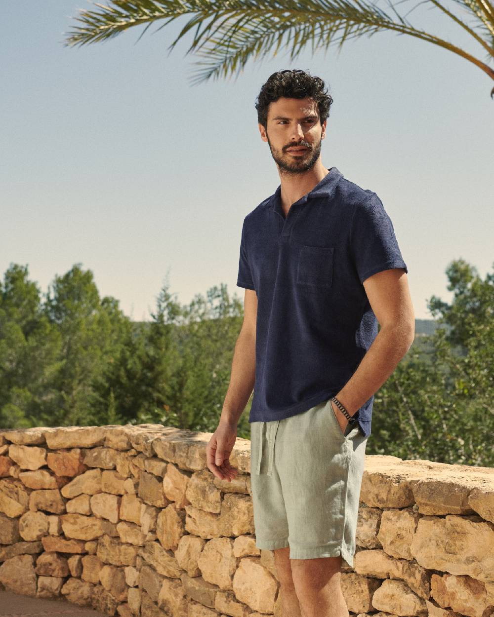 Manebí Organic Terry Cotton Olive Polo Shirt - Navy In Vendita