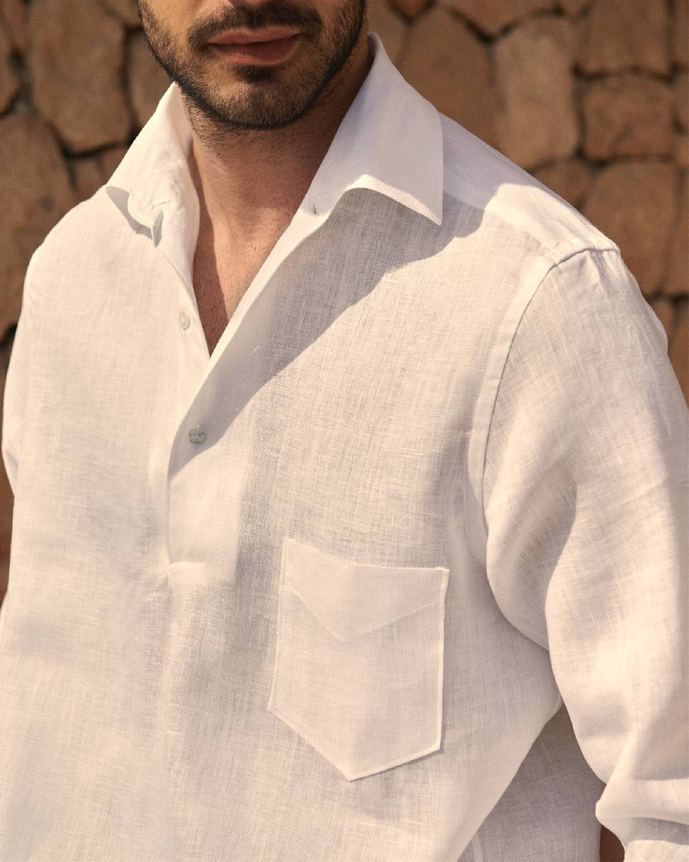 Manebí Linen Nassau Polo Shirt - Embroidered Palm Off White Hotsell
