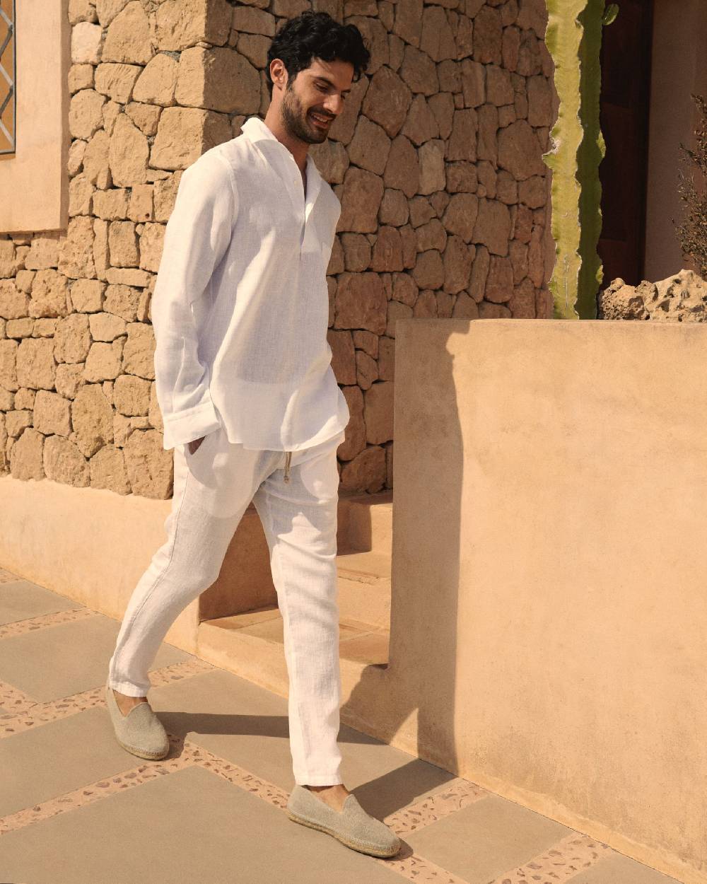 Manebí Linen Nassau Polo Shirt - Embroidered Palm Off White Hotsell