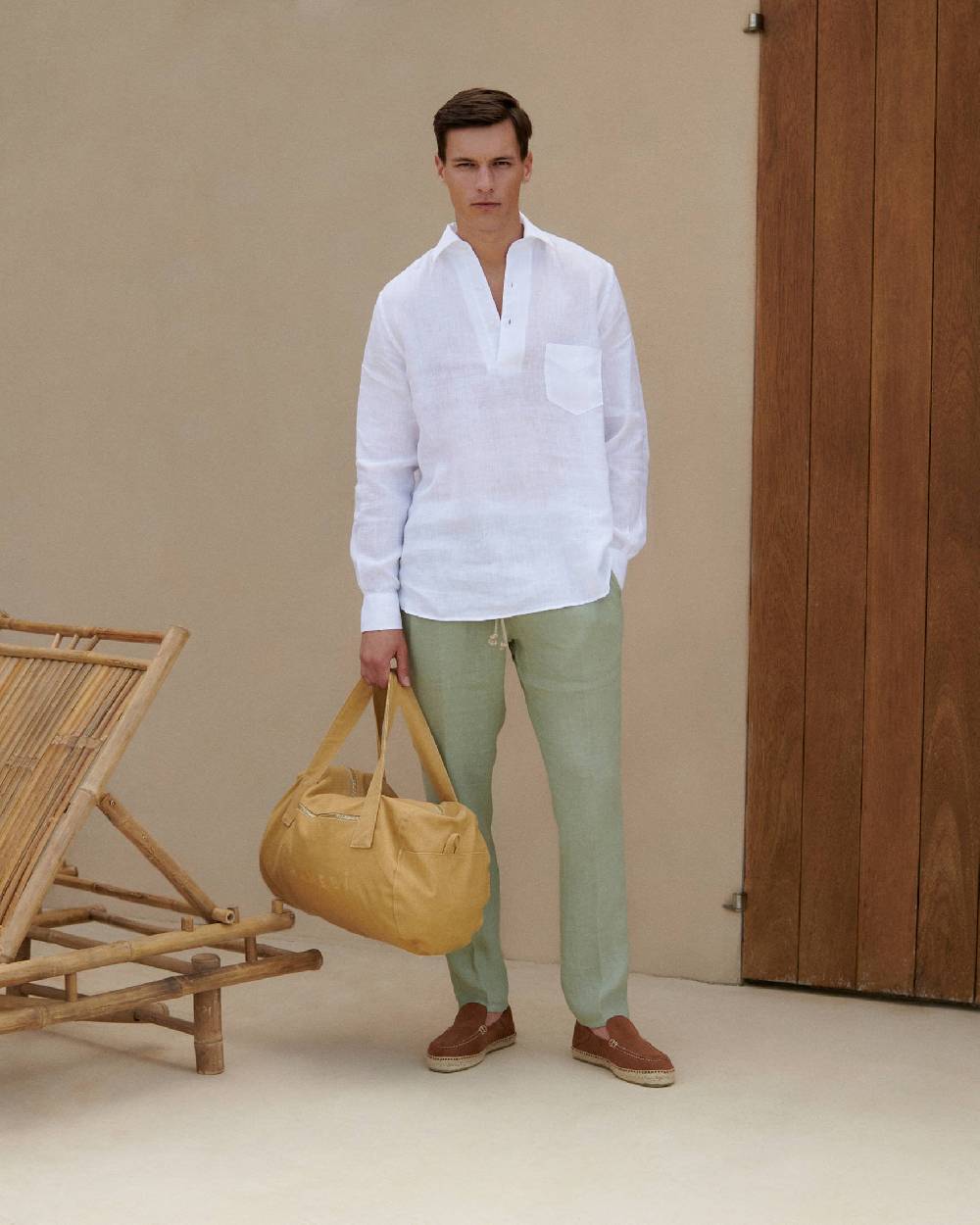 Manebí Linen Nassau Polo Shirt - Embroidered Palm Off White Hotsell