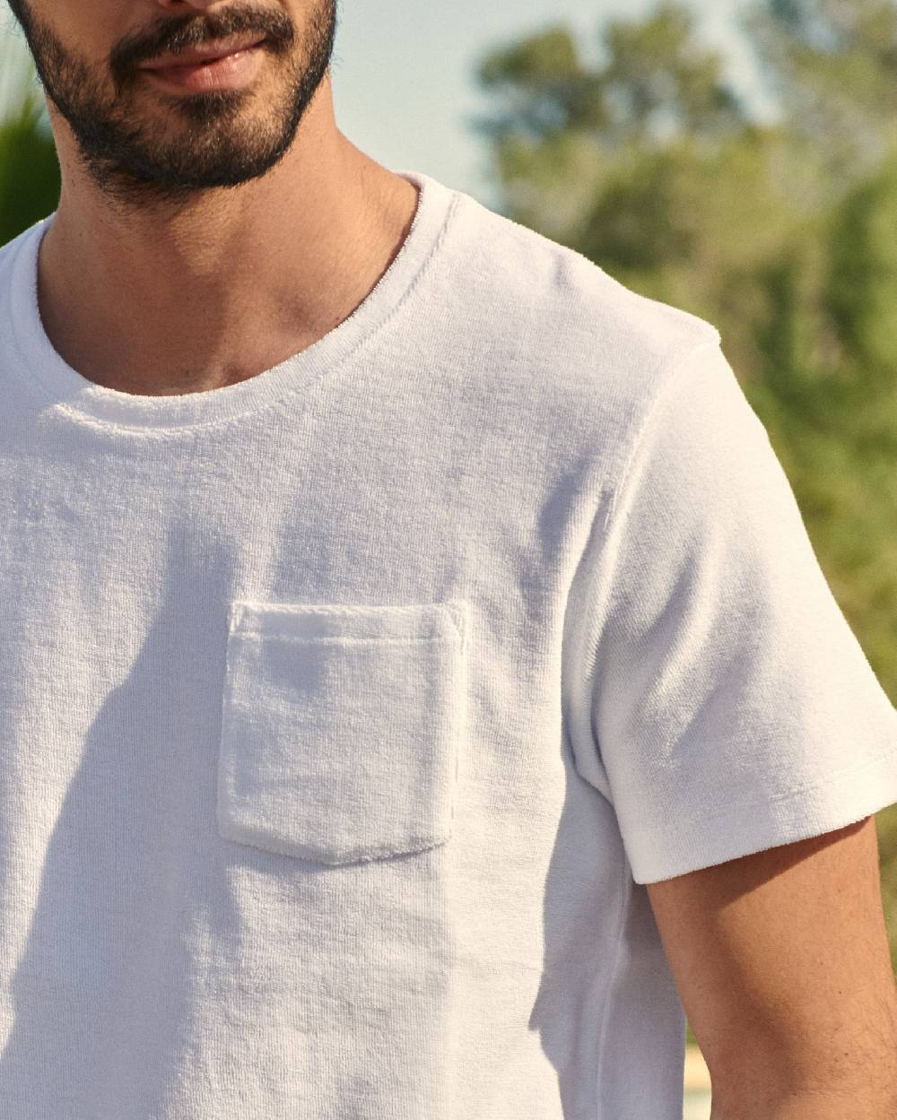 Manebí Organic Terry Cotton Emilio T-Shirt - Embroidered Palm White Vendita Economica