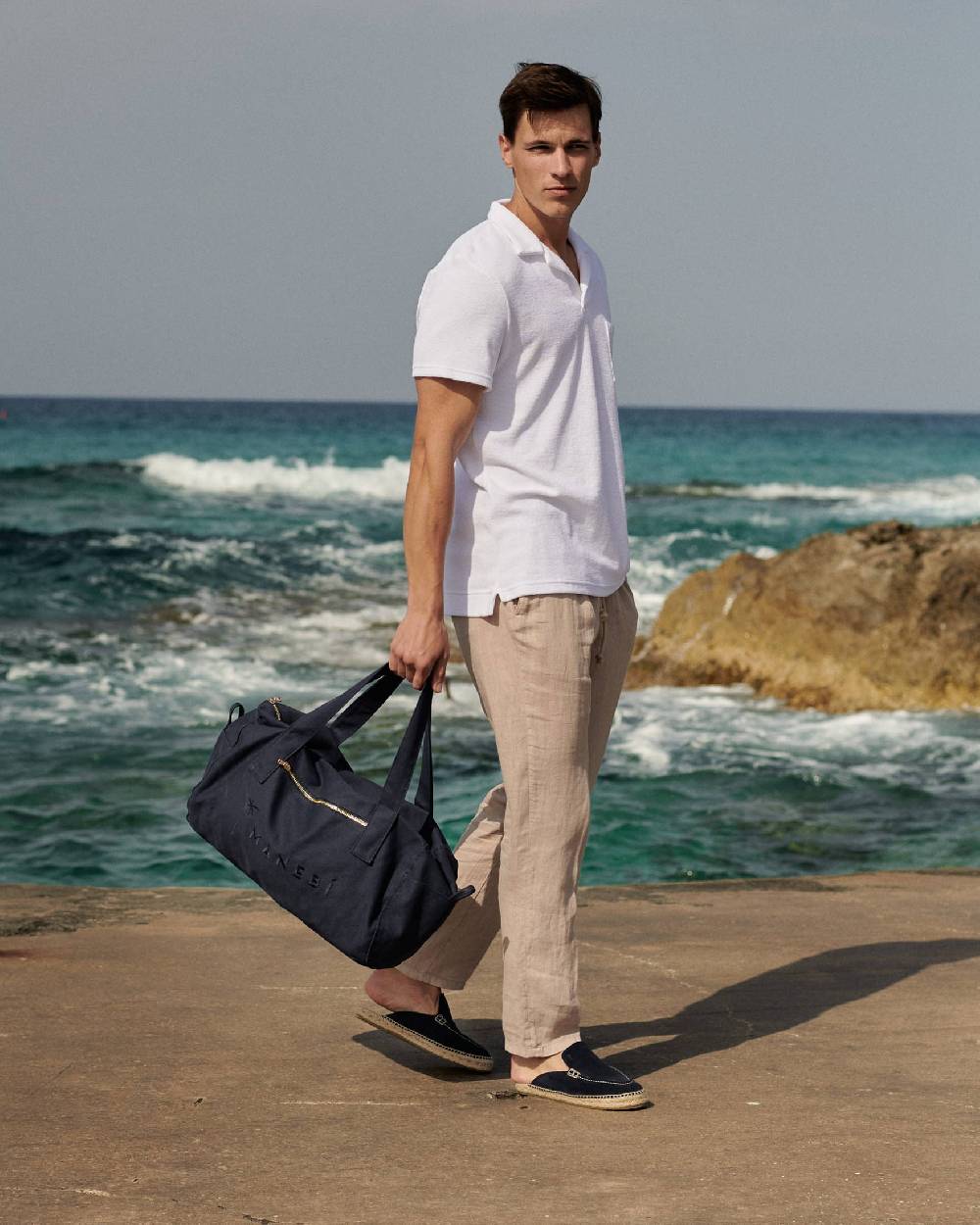 Manebí Organic Terry Cotton Olive Polo Shirt - Short Sleeves White Fino al 65% di sconto