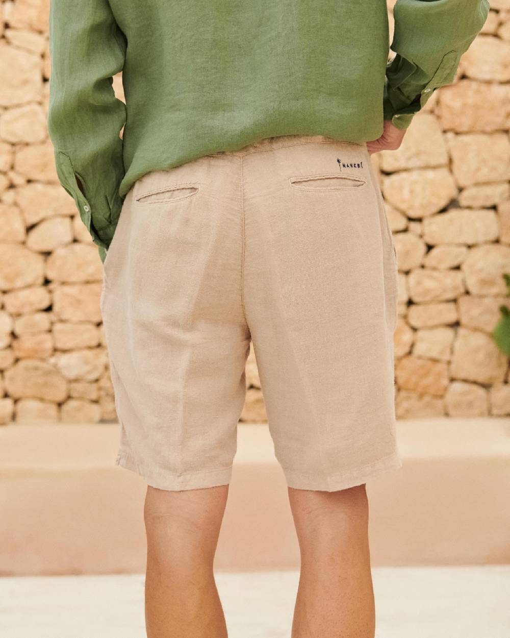 Manebí Positano Shorts - Washed Linen - Kaki Beige Vendite Flash