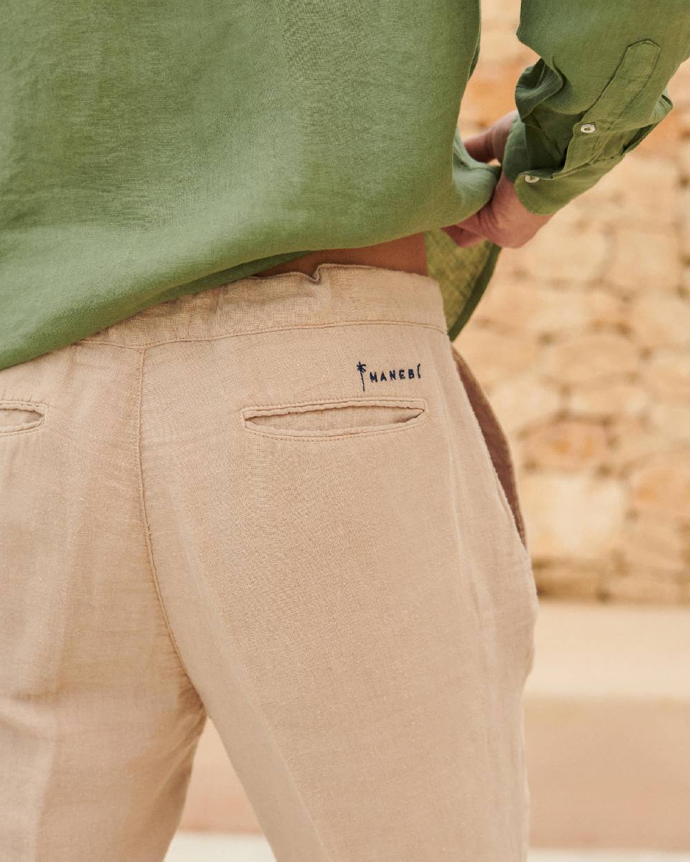 Manebí Positano Shorts - Washed Linen - Kaki Beige Vendite Flash