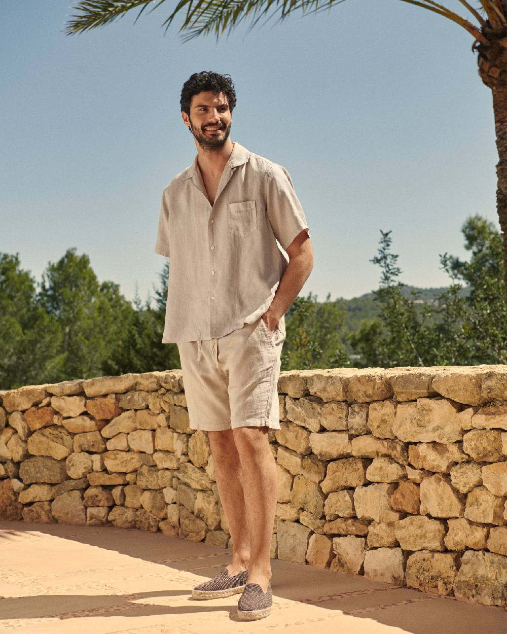 Manebí Positano Shorts - Washed Linen - Kaki Beige Vendite Flash