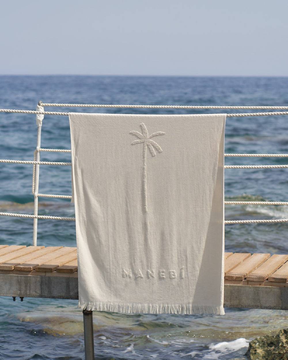 Manebí Jaquard Beach Towel - Embroidered Palm With Palm \u0026 Logo Sand Moda