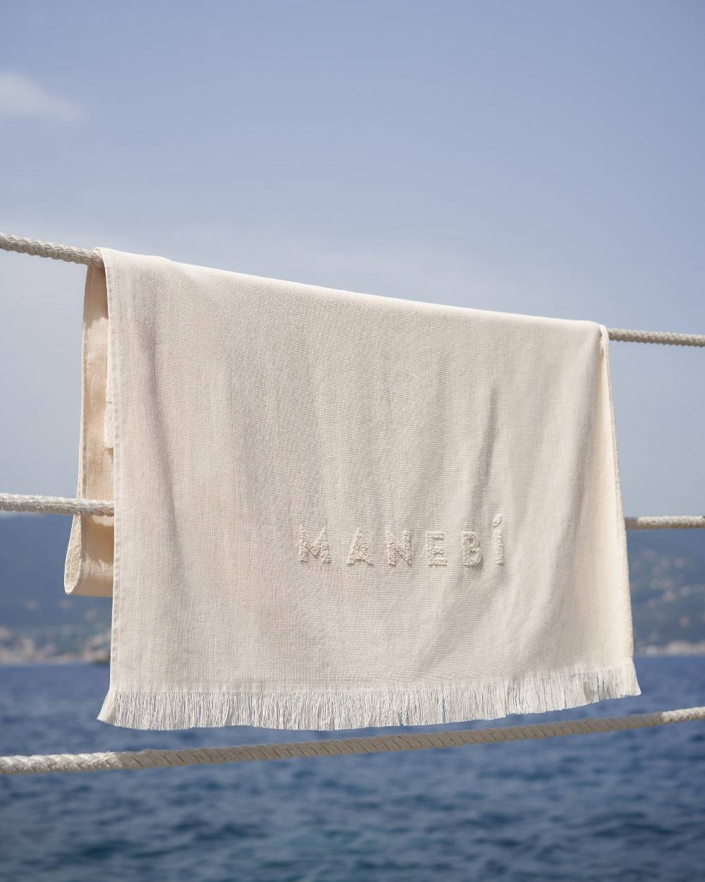 Manebí Jaquard Beach Towel - Embroidered Palm With Palm \u0026 Logo Sand Moda