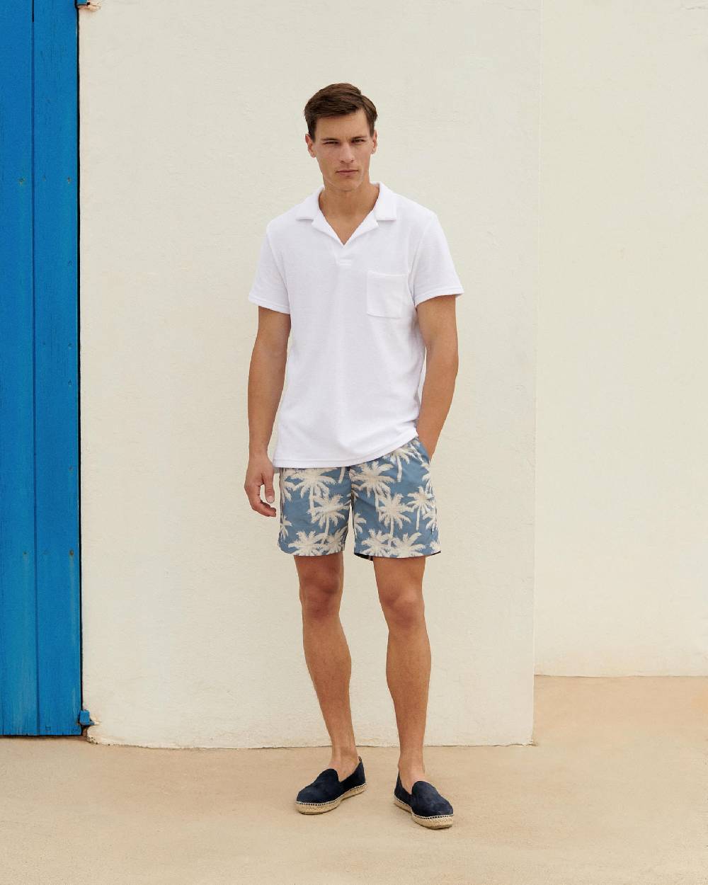 Manebí Printed Swim Shorts Hand Drawn - Gabardine Cotton Indigo Presa