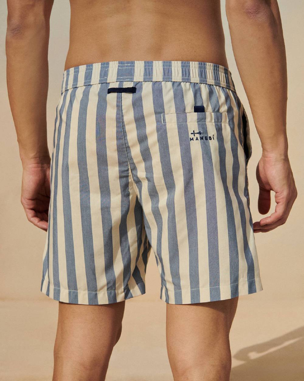 Manebí Printed Macro Stripes Swim Shorts - Navy Blue Macro Stripes Economico