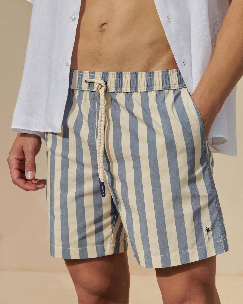 Manebí Printed Macro Stripes Swim Shorts - Navy Blue Macro Stripes Economico
