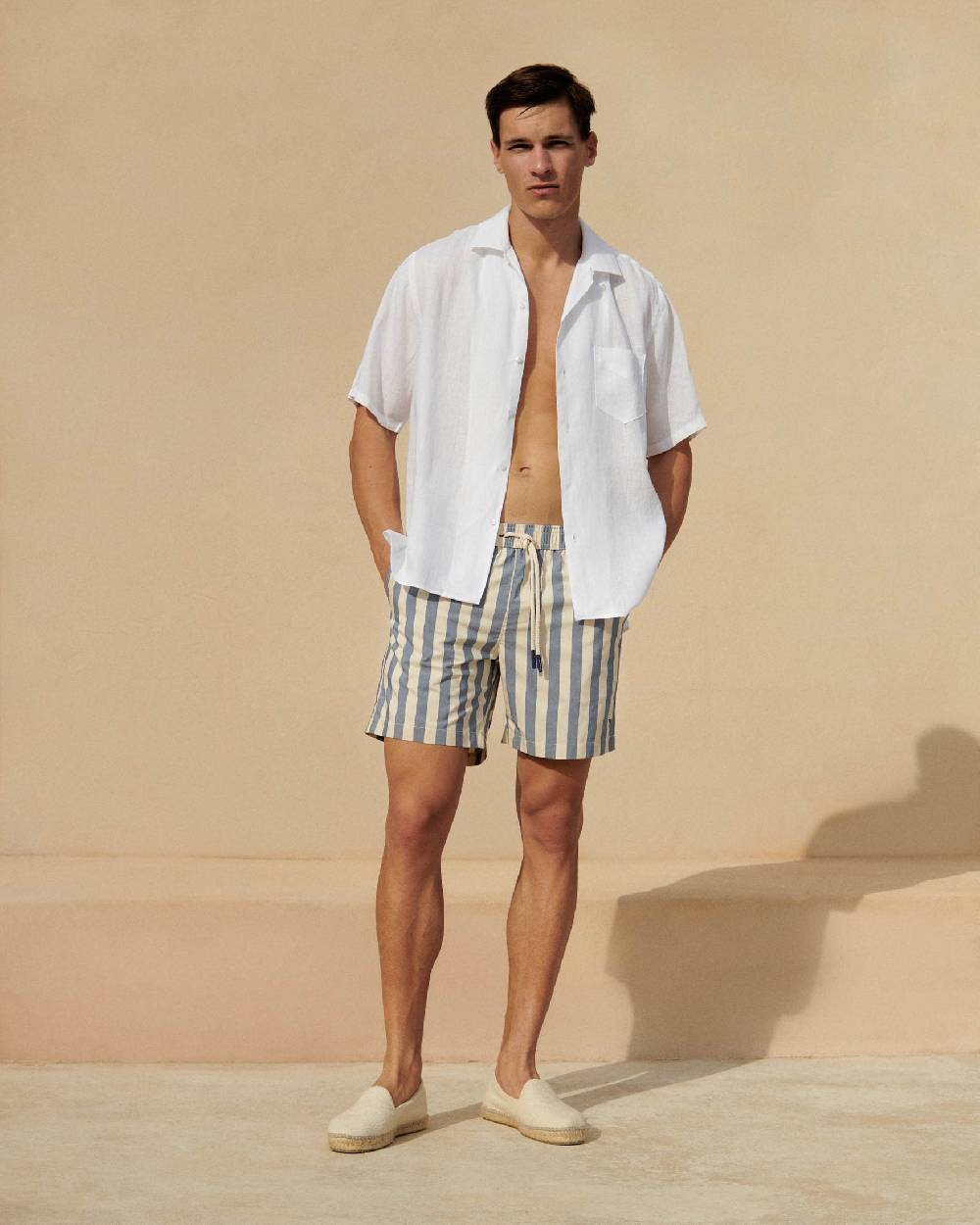 Manebí Printed Macro Stripes Swim Shorts - Navy Blue Macro Stripes Economico